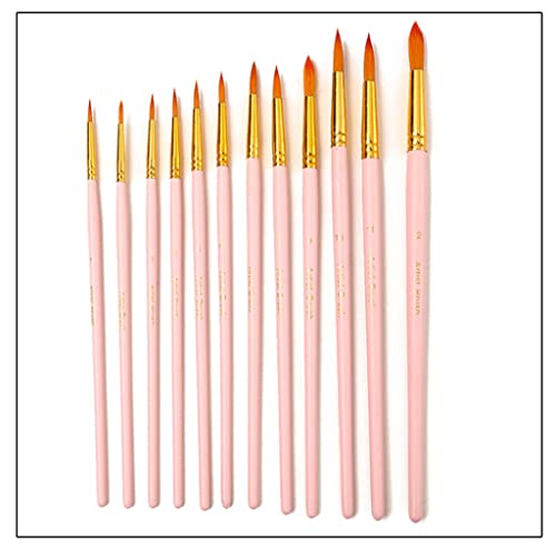 Juego de 12 pinceles en forma de cepillo de pintura de aceite acrílico de gouache para cabello de nailon para artistas principiantes (Color: Roze, tamaño: 12 piezas)