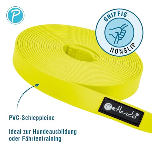 Petlando Schleppleine Trekking Such- und Trainingsleine für Hunde, für Ausbildung, extrem belastbar, viel Bewegungsfreiheit, einfache Reinigung – 10m x 1cm, gelb