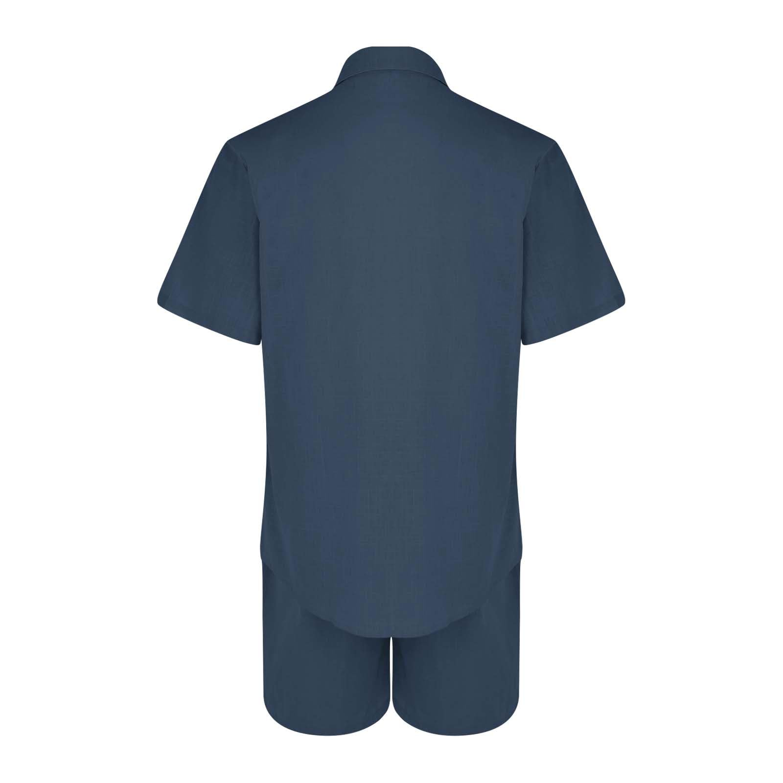 Conjunto de lino transpirable y camisa de solapa de color liso con pantalones cortos para hombre Chaleco para vuelo