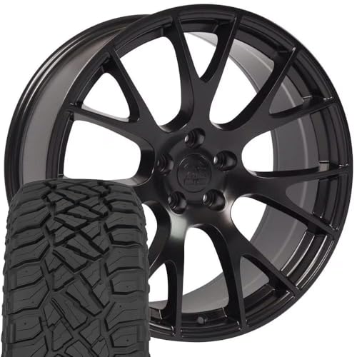 OE Wheels DG69 22 Inch Rims and Tires Fit Ram Hellcat Style 5x139.7 22x10 Satin Black - TerraMax RT 285/45-22 (Set of 4)