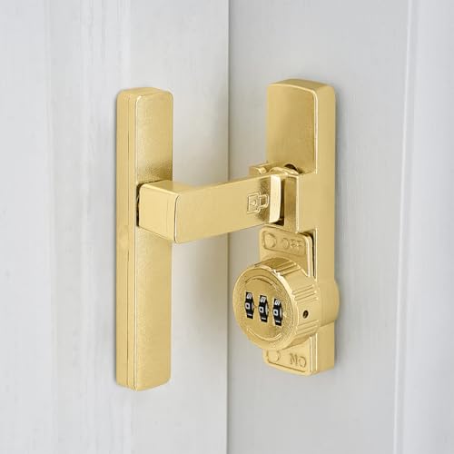 Image of INIRET 2 Packs Gold 90 Degree Barn Door Lock,Mechanical Password Lock,Flip Latch with Combination,3 Digit Password Keyless,Protect Privacy,for Cabinets,Windows,Garden,Bathroom,and Sliding Door