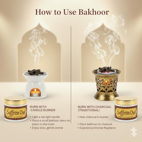 Image of Saffron Oud BAKHOOR Incense | Authentic Arabic BAKHOOR Incense | 40 GMS JAR | Pack of 1 | Natural Wood Chips Saffron Fragrance Woody Blend | Perfect for Pooja