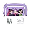 YDora Large Cartoon Pencil Case with 3 Compartments, Pencil Bag for Boys and Girls,Includes 6 Pens and a Set of Rulers,Suitable for Kids Students Women Men (Purple)