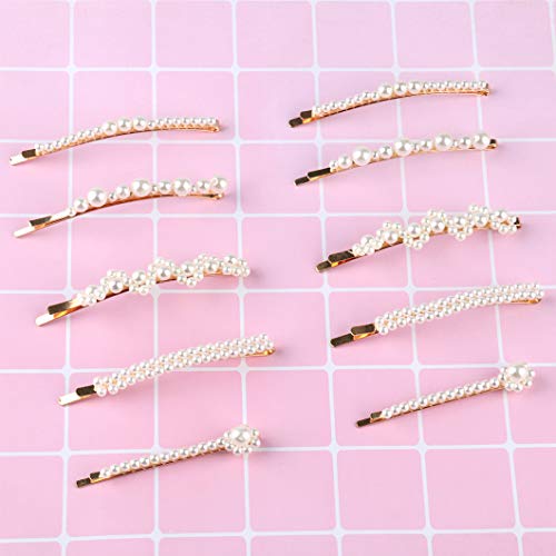 Pearl Bobby Pin Messen Hair Barrettes for Women Girls Metal Gold Side Clips Decorative Accessories For Bridal Wedding Or Daily Wearing (10 Pieces/Style 2)