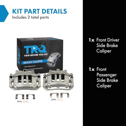 Image of TRQ Front Driver and Passenger Side Brake Caliper Set Caliper Brackets Hardware Compatible with 03-11 Ford Crown Victoria 03-11 Mercury Grand Marquis 03-11 Lincoln Town Car