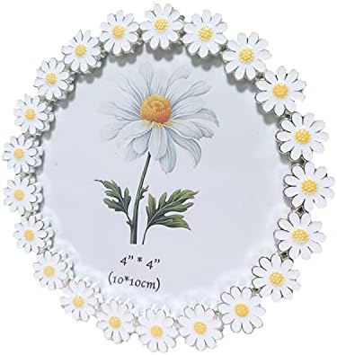 StoneHouse Fresh and Exquisite Small Daisy Round Rectangular Photo Frame Metal Table 4 Inch 6 Inch