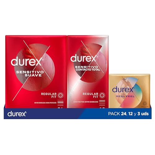 Durex Pack Preservativos Sensitivo Suave + Sensitivo Contacto Total + Real Feel Sin Latex, Pack Ahorro 39 condones