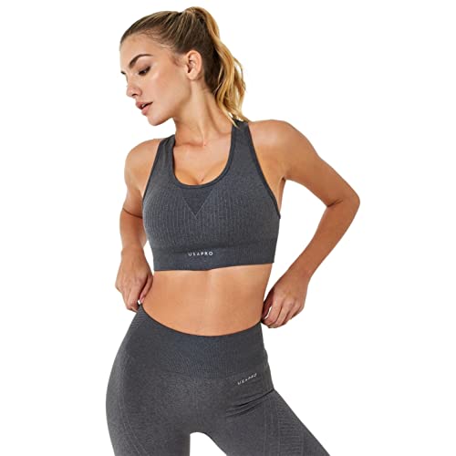 Image of USA Pro Womens Seamless Wide Strapped Low Impact Sports Bra Charcoal 18 (XXL)