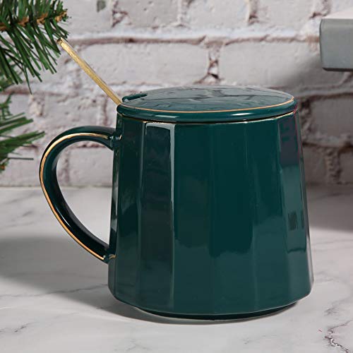 com colher de tampa, copo de leite, copo de cerâmica, caneca bonita portátil para escritório