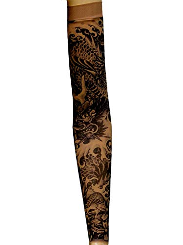 Wild Rose Unisex DRAGON Single Tattoo Mesh Sleeve Black Sea Serpents Snake, Tan3