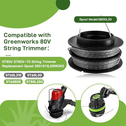 VineHii SB00L00 String Trimmer Spool Compatible with Greenworks ST60V ST60V-T0 80V ST80L200, String Trimmer Refills Dual Line 2901619 2906302,Replacement Spool line 17Feet 0.080" - 8Pack by VineHii - Image 2