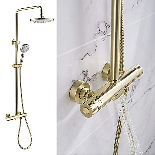 Ensemble de douche thermostatique résistant au calcaire avec pression suralimentée dorée - 7