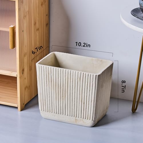 Image of Ribbed Natural Travertine Striped Textures Small Bathroom Trash Can 2.5 Gallon(9 Liter), Resin Heavy Sturdy Kitchen Garbage Can,Living Room Bedroom Trash Can, Decorative Wastebasket for Home, Office