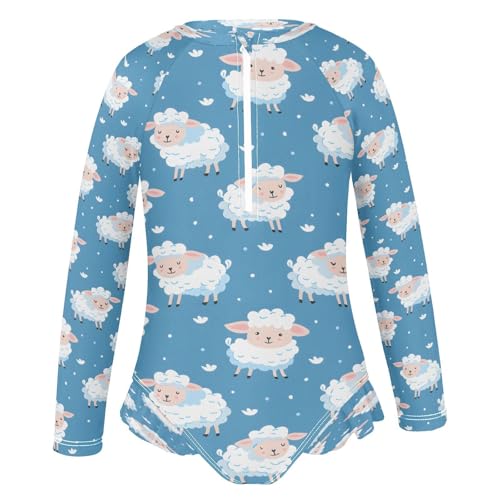 Sheep on Blue Girls Long Sleeve Swimsuits One Piece Zipper Bathing Suit UPF 50+ Rashguard Swimwear2