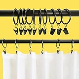 2 Pack Curtain Rings with Clips, Drapery Clips with Rings, Drapes Rings 1.26 in Interior Diameter, Fits up to 1 in Curtain Rod, Black