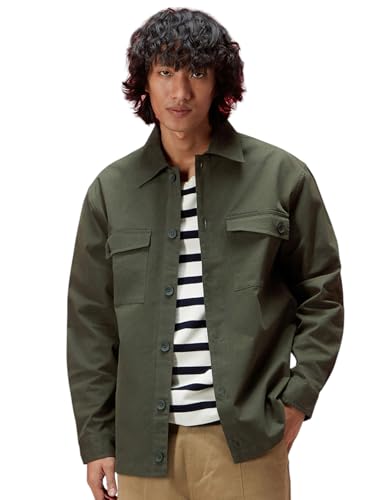 Image of Veirdo Regular Fit Solid Collared Full Sleeves Twill Lycra Material Full Sleeve Casual Winter Shacket For Men (Available Colors: Olive, Navy & Black)