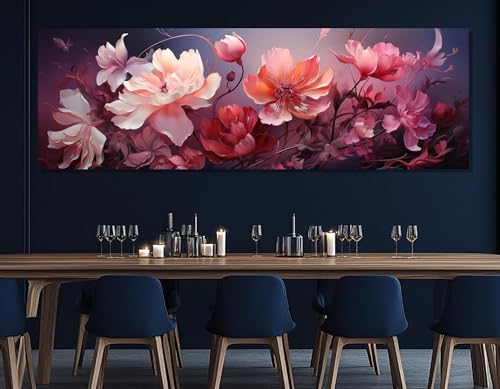 Impression sur toile florale pivoine rose 50x150cm avec cadre