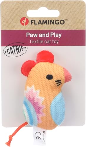 Flamingo giochi per gatti – Nitz – Topolino – arancione – con catnip – gioco leggero – morbido e divertente