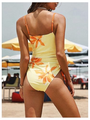 Milumia Women's Floral One Piece Swimsuit Drawstring Side Spaghetti Strap Bathing Suit3