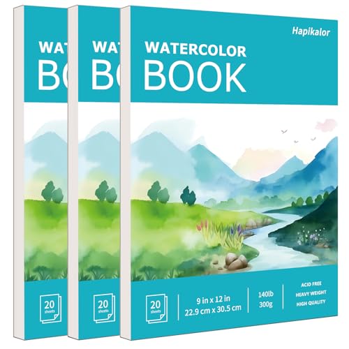 Image of Hapikalor 3-Pack 9 inchx12 inch Watercolor Paper, 140lb /300g Water Color Paper Teal