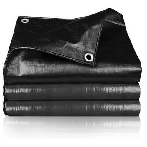 Image of Premium 10x9ft Black Tarpaulin, Thadika, 120 GSM Virgin Tharpai Sheet, Heavy Duty Waterproof Tadpatri Cover with Reinforced Eyelets & UV Protection, Ideal for Trucks, Farms & Home Use, 1 Sheet