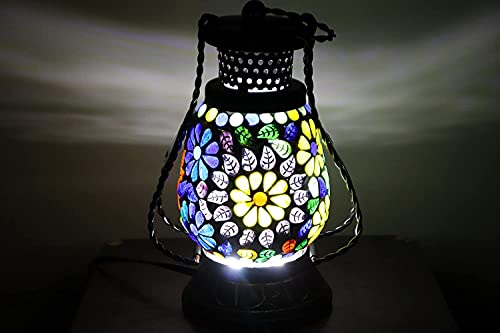 Image of HusNain Wooden Lantern | Decorative Electric Lamp | Hanging Light for Table | Home Decoration | Diwali Decor | Living Room - Gift Item,Multicolour