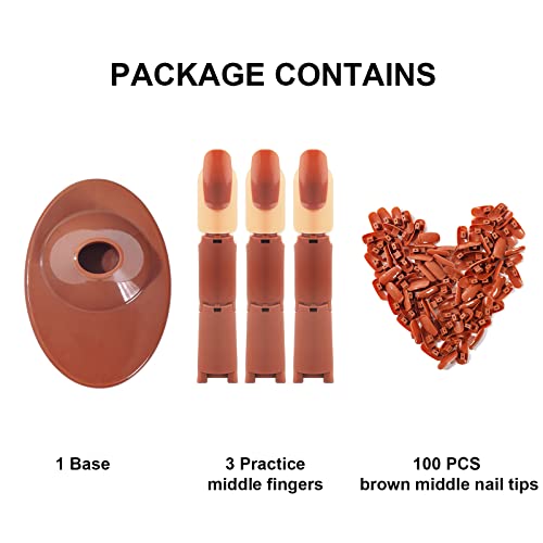 Nmkl38 Flexible Nail Practice Finger Hand Kits Stand Movable False Fake Nail Mannequin Fingers With And 100 Pcs Refill Nail Tips For Nail Training (Brown) #TOP7