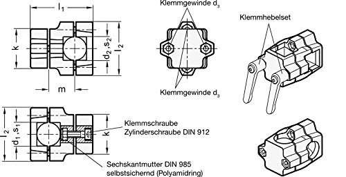 Kreuz-Klemmverbinder Aluminium, Bohrung 25mm / Bohrung 25mm / blank