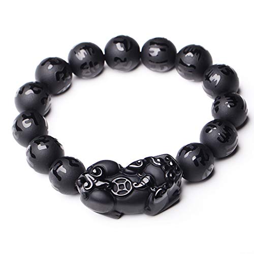 Bracelet de perles en obsidienne noire naturelle mantra bijoux hommes