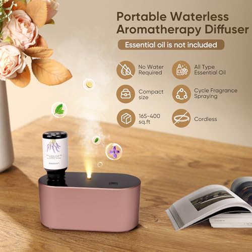 Image of Waterless Diffuser for Home Essential Oil Diffuser, Aromatherapy Diffuser, Portable Scent Diffusers, 3 Mist Modes, Cycle Start for Bedroom, Office Studio 350-700 sq. ft Rose Gold