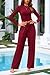 PRETTYGARDEN Women's 2 Piece Sets 2025 Fall Long Sleeve Crop Tops Wide Leg Pants Matching Outfit Tracksuits Fashion Clothing (Wine Red,X-Large)