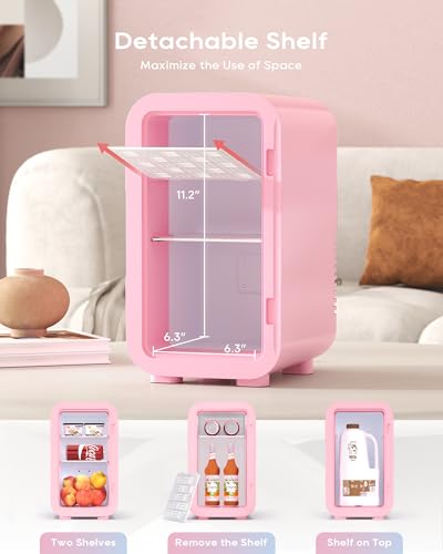 Image of BEICHEN Mini Fridge, 6 Liter /8 Can Skincare Fridge, 110V AC /DC Portable Thermoelectric Cooler & Warmer for Skin Care, Cosmetics, Beverage, Food, Great for Bedroom, Office, Dorm (Pink)