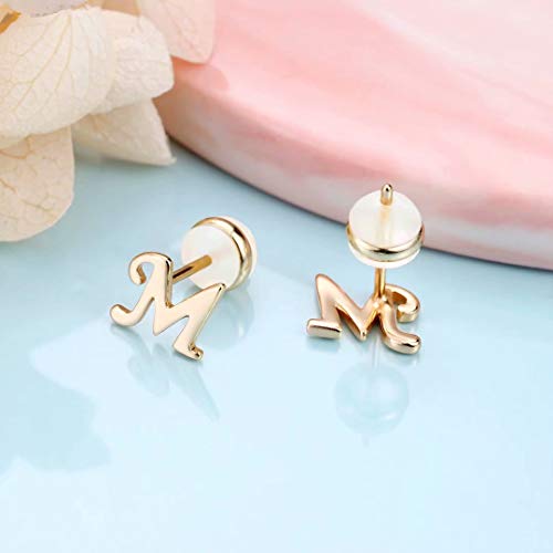 Sterling Silver Stud Earrings For Women Girls, 925 Sterling Silver Gold Stud Earrings Letter M Initial Hypoallergenic Earrings For Women, Mother's Day Valentines Gifts Toddler Kids Earrings For Girls #TOP5