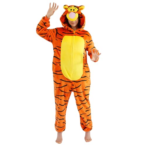 ressber Unisex Adult Onesie Pajamas Animal One Piece Halloween Costume Christmas Sleepwear Jumpsuit (US, Alpha, Large, Regular, Regular, Tigger)