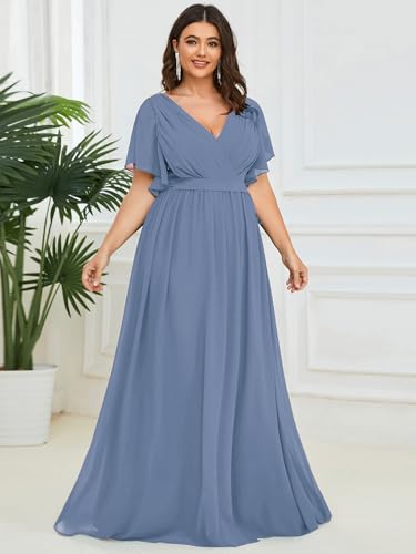 Image of Ever-Pretty Plus Women's Spring Chiffon A-Line Plus Size Bridesmaid Dress Empire Waist Ruched Formal Wedding Guest Dresses