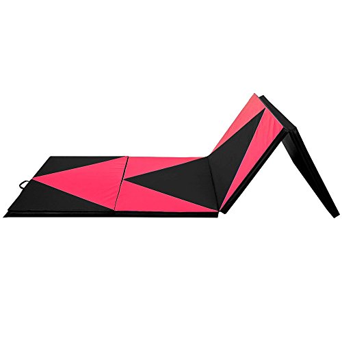 pittayadomeshop Gymnastics Mat 4'x10'x2 Thick Folding PU Panel Gym Fitness Exercise Yoga Activities Aerobics Mats Stretching Pink-Black Color