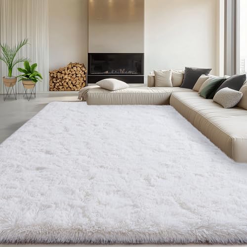 9x12 Large White Fluffy Area Rugs for Living Room, Soft Big Plush Shag Rug for Bedroom, Cozy Fuzzy Shaggy Rugs for Nursery Kids Girls Boys Room, Dorm, Home Decor, Non-Slip Modern Indoor Floor Carpet