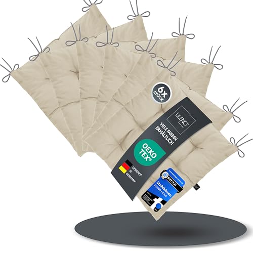LILENO HOME 6er Set Stuhlkissen 13 Latte (40x40x6 cm) - Sitzkissen für Garten, Küche oder...