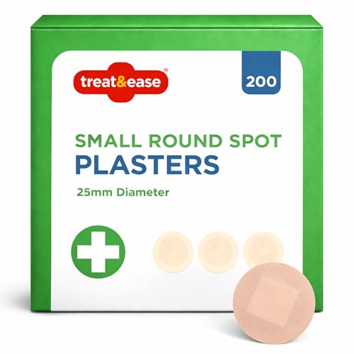 SOL 200pk Small Round Spot Plasters 2.5cm Washproof Plasters for Kids & Adults Hypoallergenic for Sensitive Skin First Aid Kit Refill for Injection Sites Minor Cuts Grazes & Abrasions
