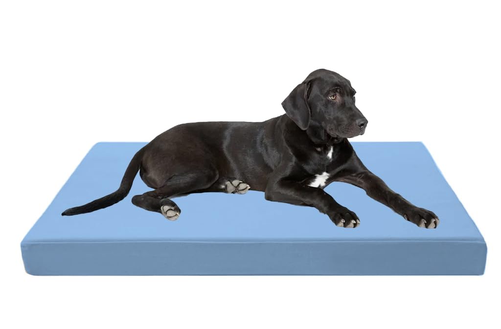 Laam linen Luxury Dog Bed Mattress 100% Waterproof Cover Bed Orthopaedic Soft and Quality Pet Bed Cushion Memory Foam Dog Bed with Washable & Removable Zipped Cover (Medium (90 x 60 x 5cm), Blue)