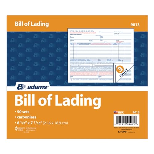 Adams Bill of Lading Short Form, 8.5 X 7.5 Inches, 3-part, 50-forms, White (9013)