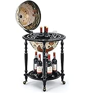 Goplus 16” Globe Wine Bar Stand, 16th Century Italian Replica Wine Cabinet with Wheels, Rustic Wo...