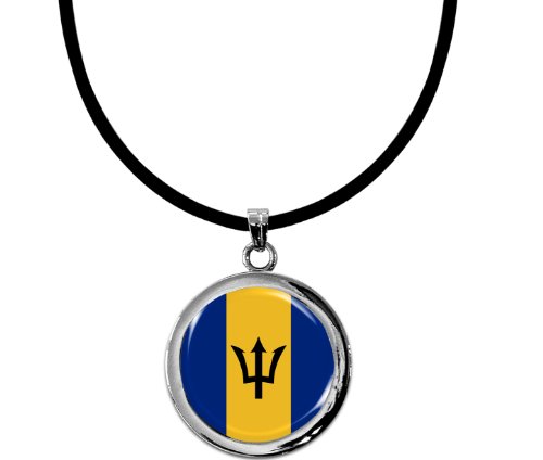 Preisvergleich Produktbild metALUm Premium - Kettenanhänger aus verchromten, nickelfreiem Metall "Flagge Barbados" mit edler, hochglänzender Kunstharzbeschichtung und chickem, modernem Halsband aus anschmiegsamem schwarzem Silikon mit feinem Sterlingsilber-Verschluss - tolles Geschenk für Barbados - Fans