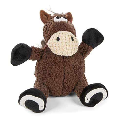 goDog Checkers Sitting Horse Squeaky Plush Dog Toy, Chew Guard Technology - Brown, Small