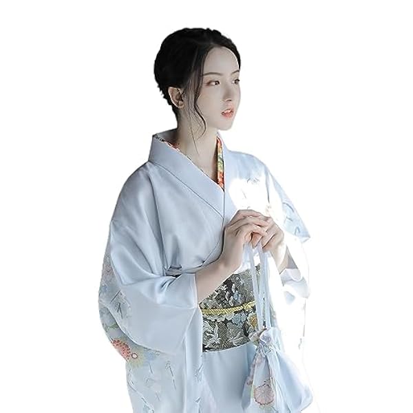 2023 Kimono Dam Sommarmode Japansk Vibrerande ärm Kimono, Anime Dam Kimono Robe Geisha (Color : Blue, Size : S)