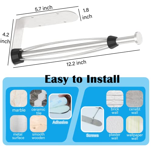 Paper Towel Holder Under Cabinet Brushed Nickel Wall Mount Paper Towel Holder With Damping Single Hand Operable, Under Counter Paper Towel Racks With Self-Adhesive And Screw For Kitchen Bathroom #TOP6