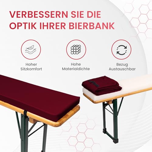 TexDeko® Bierbankauflage gepolstert 220x25x4cm XL für Bierzeltgarnitur Bankauflage waschbar mit Reißverschluss zum selber aufziehen… – Ansicht 4