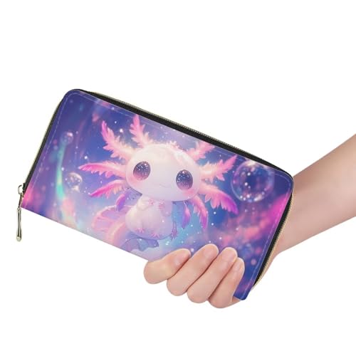 FOR U DESIGNS Starry Axolotl PU Leather Zip Wallet Kawaii Cartoon Print Large Capacity Zippered Purse for Women Cute Handbag Card Holder for Axolotl Lovers4