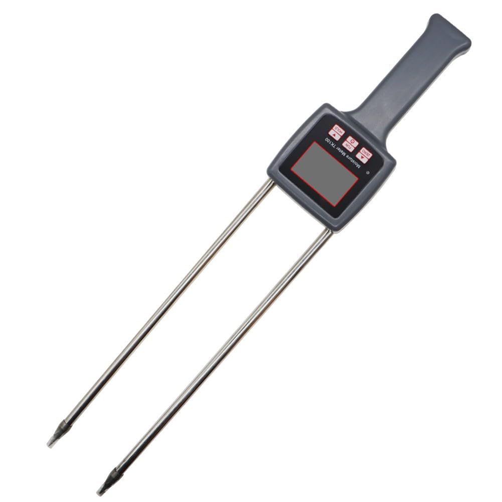 Digitales Feuchtigkeitsmessgerät für Heu und Getreide mit LCD-Display mit Hintergrundbeleuchtung, tragbarer Multifunktionstester mit 450-mm-Sonde, kompatibel mit Alfalfa-Obstgartengras und Schafgras