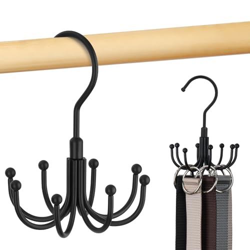 OMHOMETY Porte Ceinture pour Placard, Rotatif en Métal, Gain De Place, Rangement Ceinture, Porte Cravate, Capacité Maximale De 24 Ceintures, Noir, 1 Unité